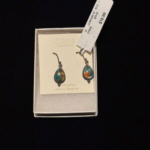 Shivam Sterling Silver Earrings with Blue and Orange Accents